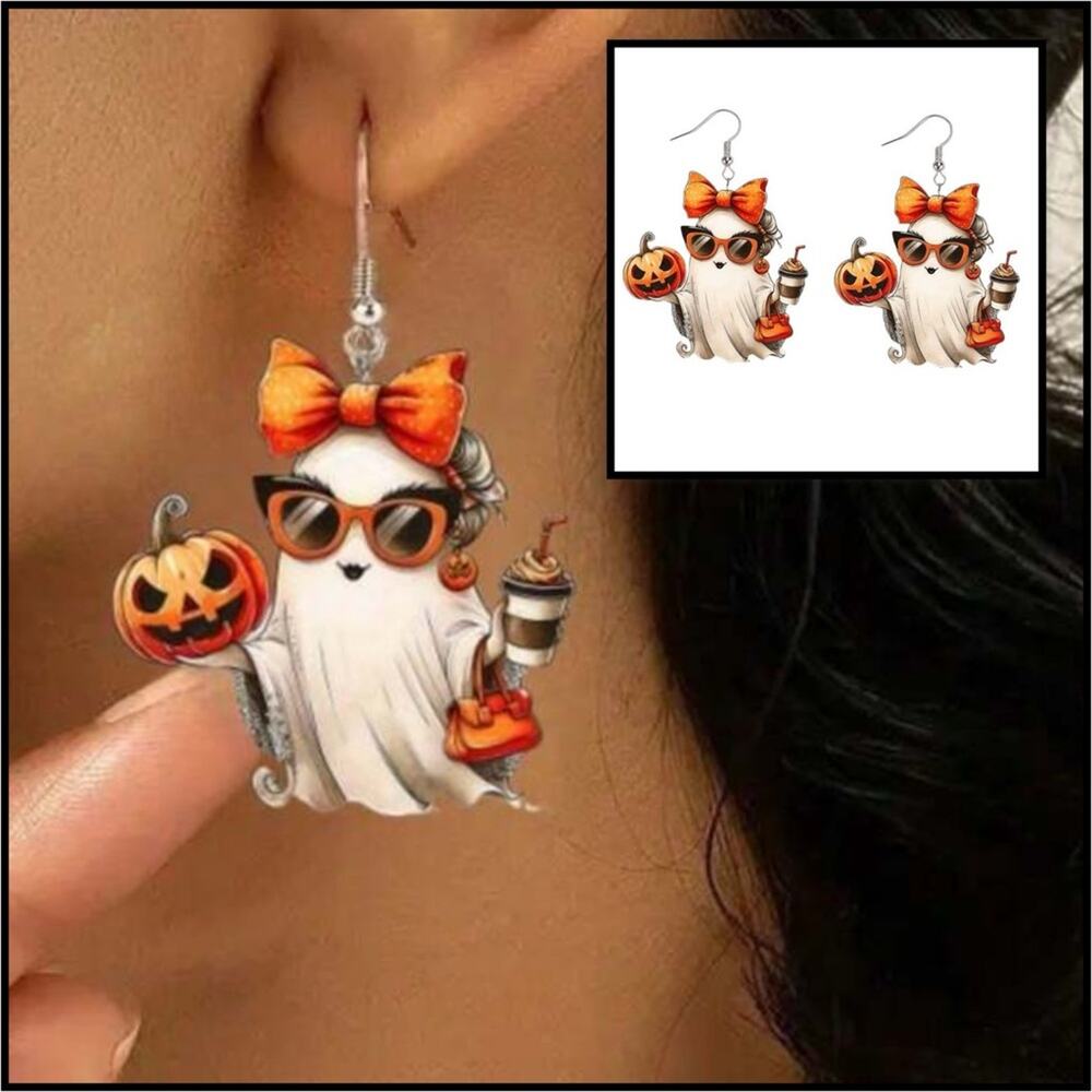 🔥 3 for $15 #33 Halloween Ghost With Pumpkin & Latte
